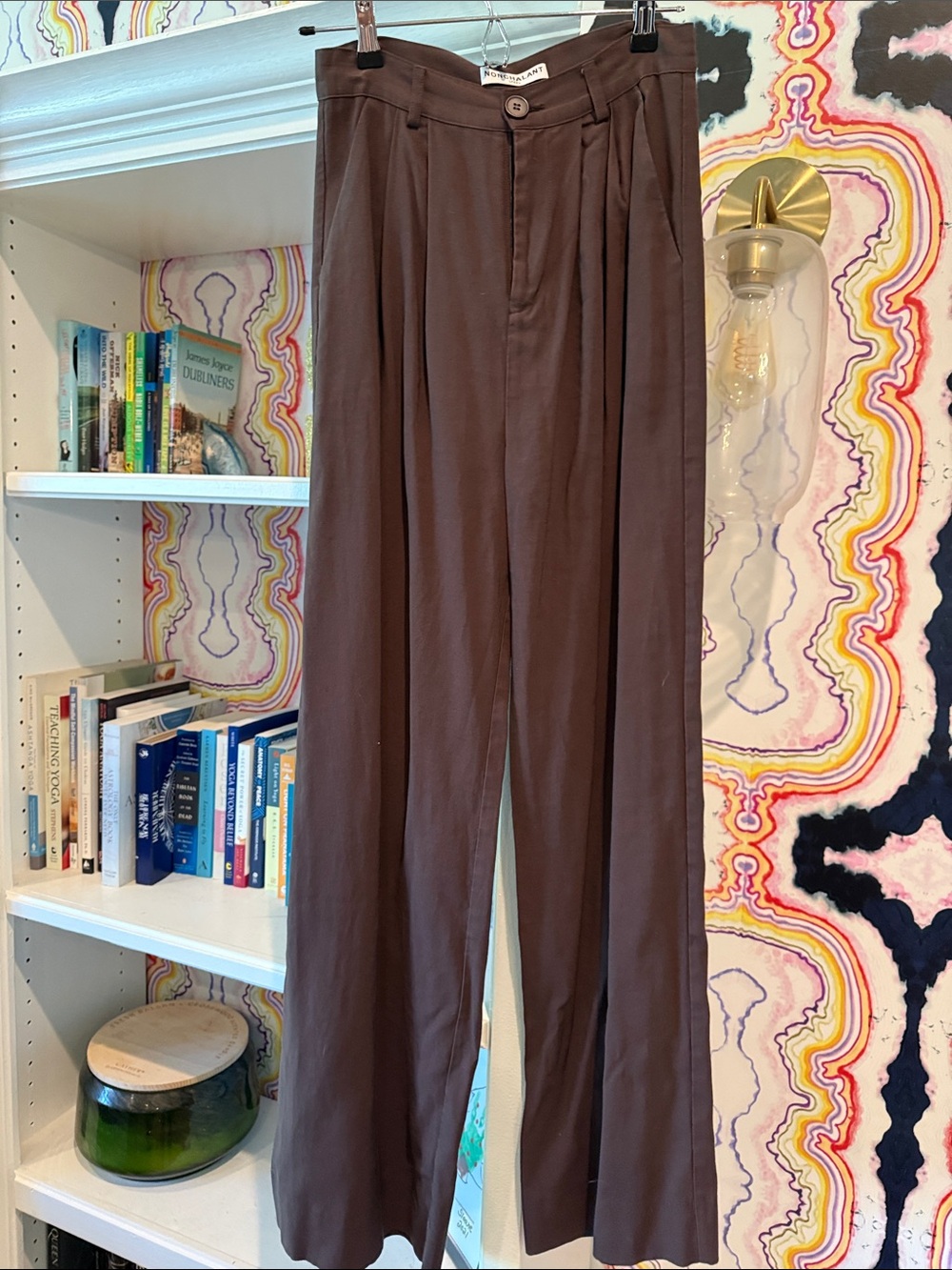 NONchalant Brown High-Rise Pleated Wide-Leg Trousers